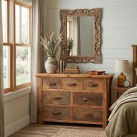 Barnwood Dresser: Some lifestyle images are created with AI for visualization purposes. Crafted from natural solid wood, each piece is unique and will vary.