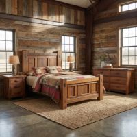 Rustic Bed: Some lifestyle images are created with AI for visualization purposes. Crafted from natural solid wood, each piece is unique and will vary.