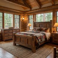 Rustic Bed: Some lifestyle images are created with AI for visualization purposes. Crafted from natural solid wood, each piece is unique and will vary.