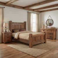 Rustic Bed: Some lifestyle images are created with AI for visualization purposes. Crafted from natural solid wood, each piece is unique and will vary.