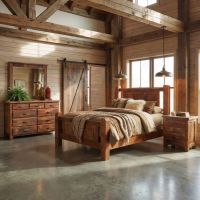 Barn Wood Bed: Some lifestyle images are created with AI for visualization purposes. Crafted from natural solid wood, each piece is unique and will vary.