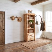 Aspen Bookcase: Some lifestyle images are created with AI for visualization purposes. Crafted from natural solid wood, each piece is unique and will vary.