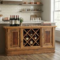 Wine Rack Sideboard: Some lifestyle images are created with AI for visualization purposes. Crafted from natural solid wood, each piece is unique and will vary.