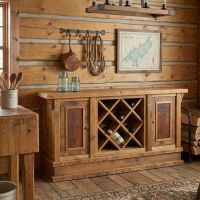 Wine Rack Sideboard: Some lifestyle images are created with AI for visualization purposes. Crafted from natural solid wood, each piece is unique and will vary.