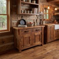 Rustic Sideboard: Some lifestyle images are created with AI for visualization purposes. Crafted from natural solid wood, each piece is unique and will vary.