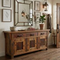 Rustic Sideboard: Some lifestyle images are created with AI for visualization purposes. Crafted from natural solid wood, each piece is unique and will vary.