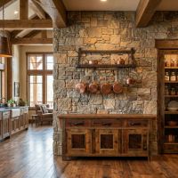 Rustic Sideboard: Some lifestyle images are created with AI for visualization purposes. Crafted from natural solid wood, each piece is unique and will vary.