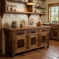 Rustic Sideboard: Some lifestyle images are created with AI for visualization purposes. Crafted from natural solid wood, each piece is unique and will vary.