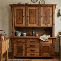 Barn Wood Hutch: Some lifestyle images are created with AI for visualization purposes. Crafted from natural solid wood, each piece is unique and will vary.