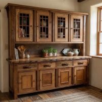 Barn Wood Hutch: Some lifestyle images are created with AI for visualization purposes. Crafted from natural solid wood, each piece is unique and will vary.