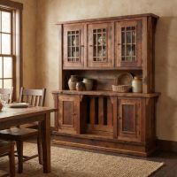 Barn Wood Sideboard & Hutch: Some lifestyle images are created with AI for visualization purposes. Crafted from natural solid wood, each piece is unique and will vary.