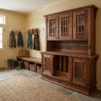 Barn Wood Sideboard & Hutch: Some lifestyle images are created with AI for visualization purposes. Crafted from natural solid wood, each piece is unique and will vary.