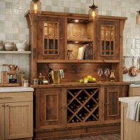 Barn Wood Wine Rack & Hutch: Some lifestyle images are created with AI for visualization purposes. Crafted from natural solid wood, each piece is unique and will vary.