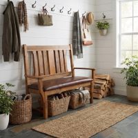 Rustic Indoor Bench: Some lifestyle images are created with AI for visualization purposes. Crafted from natural solid wood, each piece is unique and will vary.