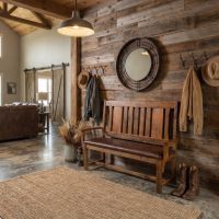 Barn Wood Bench: Some lifestyle images are created with AI for visualization purposes. Crafted from natural solid wood, each piece is unique and will vary.