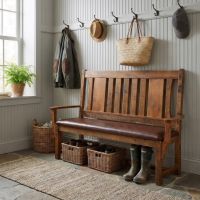 Rustic Barn Wood Bench: Some lifestyle images are created with AI for visualization purposes. Crafted from natural solid wood, each piece is unique and will vary.
