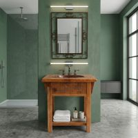 Barn Wood Vanity: Some lifestyle images are created with AI for visualization purposes. Crafted from natural solid wood, each piece is unique and will vary.