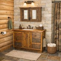 Rustic Vanity: Some lifestyle images are created with AI for visualization purposes. Crafted from natural solid wood, each piece is unique and will vary.