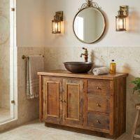 Rustic Vanity: Some lifestyle images are created with AI for visualization purposes. Crafted from natural solid wood, each piece is unique and will vary.