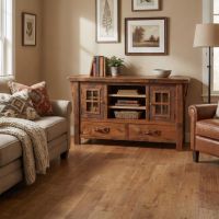 Barn Wood Entertainment Center: Some lifestyle images are created with AI for visualization purposes. Crafted from natural solid wood, each piece is unique and will vary.