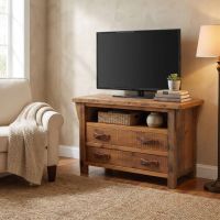 Barn Wood TV Stand: Some lifestyle images are created with AI for visualization purposes. Crafted from natural solid wood, each piece is unique and will vary.