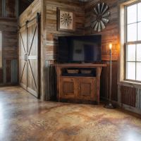 Barn Wood Corner TV Stand: Some lifestyle images are created with AI for visualization purposes. Crafted from natural solid wood, each piece is unique and will vary.
