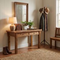 Writer's Desk: Some lifestyle images are created with AI for visualization purposes. Crafted from natural solid wood, each piece is unique and will vary.