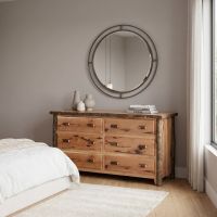 Hickory Log Dresser: Some lifestyle images are created with AI for visualization purposes. Crafted from natural solid wood, each piece is unique and will vary.