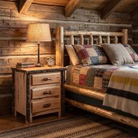 Log Nightstand: Some lifestyle images are created with AI for visualization purposes. Crafted from natural solid wood, each piece is unique and will vary.