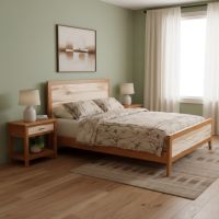 Rustic Nightstand: Some lifestyle images are created with AI for visualization purposes. Crafted from natural solid wood, each piece is unique and will vary.