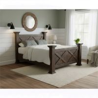 Rustic Barnwood Bed: Some lifestyle images are created with AI for visualization purposes. Crafted from natural solid wood, each piece is unique and will vary.