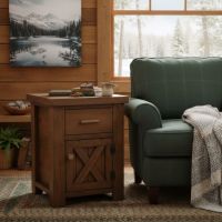 Barnwood Nightstand: Some lifestyle images are created with AI for visualization purposes. Crafted from natural solid wood, each piece is unique and will vary.