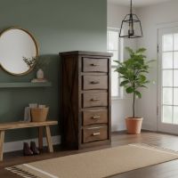 Antler & Barnwood Drawer Lingerie Chest: Some lifestyle images are created with AI for visualization purposes. Crafted from natural solid wood, each piece is unique and will vary.