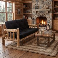 Cedar Log Futon: Some lifestyle images are created with AI for visualization purposes. Crafted from natural solid wood, each piece is unique and will vary.