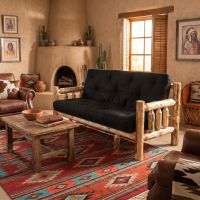 Cedar Futon: Some lifestyle images are created with AI for visualization purposes. Crafted from natural solid wood, each piece is unique and will vary.