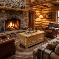 Rustic Coffee Table: Some lifestyle images are created with AI for visualization purposes. Crafted from natural solid wood, each piece is unique and will vary.