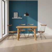 Log Square Dining Table: Some lifestyle images are created with AI for visualization purposes. Crafted from natural solid wood, each piece is unique and will vary.
