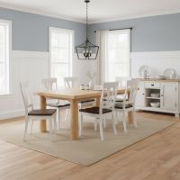 Rustic Dining Table: Some lifestyle images are created with AI for visualization purposes. Crafted from natural solid wood, each piece is unique and will vary.