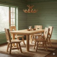 Rustic Cedar Dining Table: Some lifestyle images are created with AI for visualization purposes. Crafted from natural solid wood, each piece is unique and will vary.