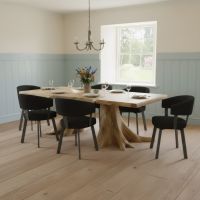 Stump Dining Table: Some lifestyle images are created with AI for visualization purposes. Crafted from natural solid wood, each piece is unique and will vary.