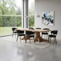 Solid Wood Dining Table: Some lifestyle images are created with AI for visualization purposes. Crafted from natural solid wood, each piece is unique and will vary.