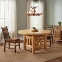 Cedar Log Round Table: Some lifestyle images are created with AI for visualization purposes. Crafted from natural solid wood, each piece is unique and will vary.