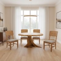 Rustic Dining Table: Some lifestyle images are created with AI for visualization purposes. Crafted from natural solid wood, each piece is unique and will vary.