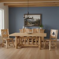 Rustic Cedar Log Table: Some lifestyle images are created with AI for visualization purposes. Crafted from natural solid wood, each piece is unique and will vary.