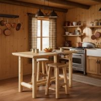 Cedar Log Pub Table: Some lifestyle images are created with AI for visualization purposes. Crafted from natural solid wood, each piece is unique and will vary.