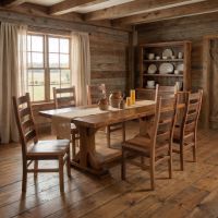 Reclaimed Barnwood Dining Table: Some lifestyle images are created with AI for visualization purposes. Crafted from natural solid wood, each piece is unique and will vary.