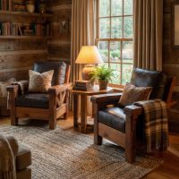 Barn Wood Lounge Chair: Some lifestyle images are created with AI for visualization purposes. Crafted from natural solid wood, each piece is unique and will vary.