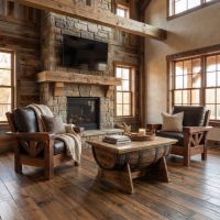 Barn Wood Lounge Chair: Some lifestyle images are created with AI for visualization purposes. Crafted from natural solid wood, each piece is unique and will vary.
