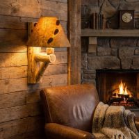 Log Sconce: Some lifestyle images are created with AI for visualization purposes. Crafted from natural solid wood, each piece is unique and will vary.