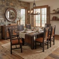 Rustic Dining Table: Some lifestyle images are created with AI for visualization purposes. Crafted from natural solid wood, each piece is unique and will vary.